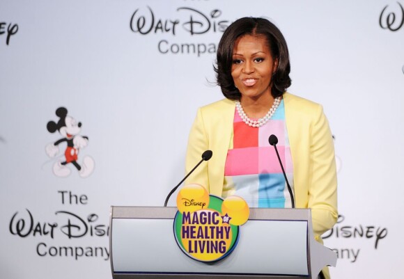 Michelle Obama lors d'une l'annonce de l'engagement de Walt Disney, dans la lutte contre l'obésité, à Washington le 5 juin 2012