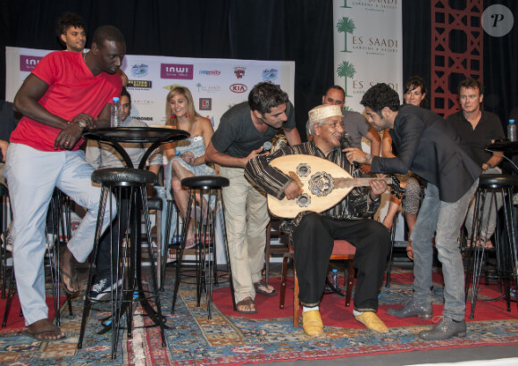 Omar Sy, Jamel Debbouze et Ary Abittan lors de la présentation du deuxième Festival de rire de Marrakech à Marrakech le vendredi 8 juin 2012