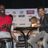 Jamel Debbouze et Omar Sy lors de la présentation du deuxième Festival de rire de Marrakech à Marrakech le vendredi 8 juin 2012