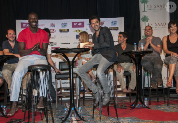 Jamel Debbouze et Omar Sy lors de la présentation du deuxième Festival de rire de Marrakech à Marrakech le vendredi 8 juin 2012