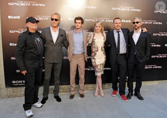 Rhys Ifans, Andrew Garfield, Emma Stone et Marc Webb à l'avant-première de The Amazing Spider-Man, le 21 juin 2012 à Madrid.