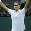 Roger Federer accède à la finale du tournoi de Wimbledon en éliminant Novak Djokovic. Londres, le 6 juillet 2012.