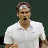 Roger Federer le point serré durant sa demi-finale du tournoi de Wimbledon. Londres, le 6 juillet 2012.