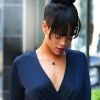 Rihanna, tête baissée, quitte son hôtel le Gansevoort pour se rendre à l'enterrement de sa grand-mère Dolly. New York, le 6 juillet 2012.