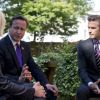 David Beckham rencontre le Premier ministre David Cameron et Anita Tiessen de l'Unicef UK, au 10 Downing Street à Londres, le 26 juillet 2012.