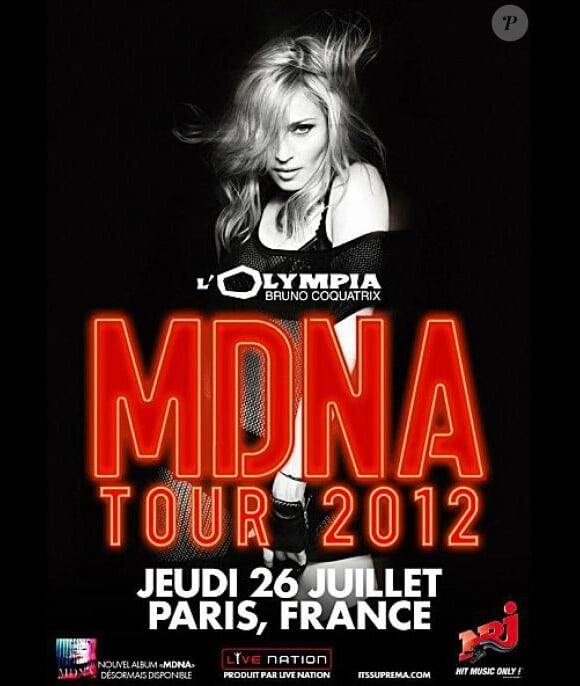 Madonna, annoncée à L'Olympia pour un concert unique le 26 juillet 2012.