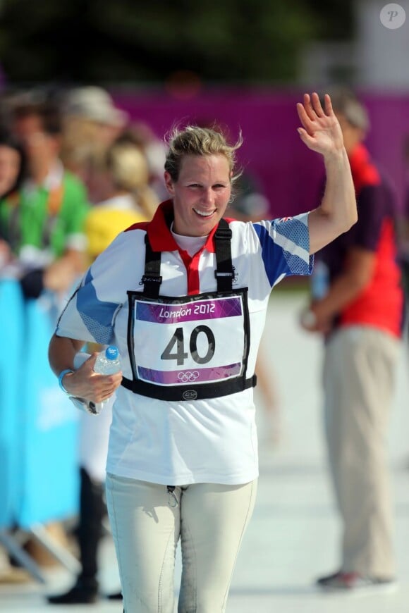 Zara Phillips le 30 juillet 2012 lors de l'épreuve de cross du concours complet des Jeux olympiques de Londres, à Greenwich Park.