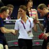Kate Middleton et le prince William à leur arrivée jeudi 2 août 2012 au vélodrome de Stratford pour voir le trio britannique Philip Hindes-Chris Hoy-Jason Kenny décrocher la médaille d'or de la vitesse sur piste aux Jeux olympiques.