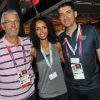 EXCLU : Sonia Rolland entourée de Jacques Monclar et Jean-Pierre Siutat, président de la fédération française de Basket ball, lors des Jeux Olympiques de Londres 2012 le 1er août 2012
