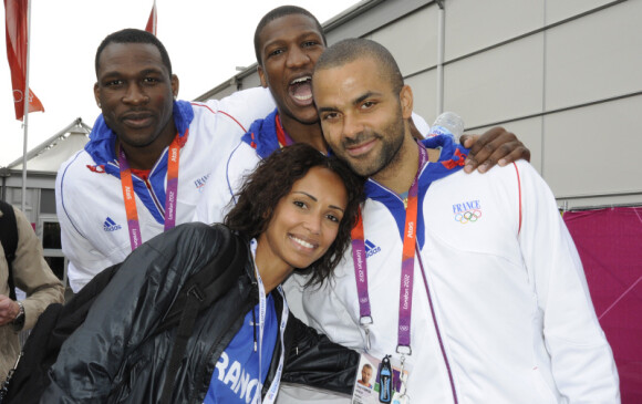EXCLU : Sonia Rolland,Tony Parker, Florent Pietrus et Yacouba Diawara lors des Jeux Olympiques de Londres 2012 le 1er août 2012