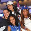EXCLU : Sonia Rolland, marraine de l'équipe de France de basket ball, entourée des femmes et amies de joueurs lors des Jeux Olympiques de Londres 2012 le 1er août 2012