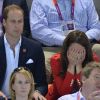 Le prince William, duc de Cambridge et Catherine, son épouse déçue lors des finales olympiques de natation le 3 août 2012 à Londres