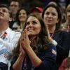 Kate Middleton aux JO de Londres le 5 août 2012 lors des finales masculines de gymnastique (cheval d'arçons et sol).
