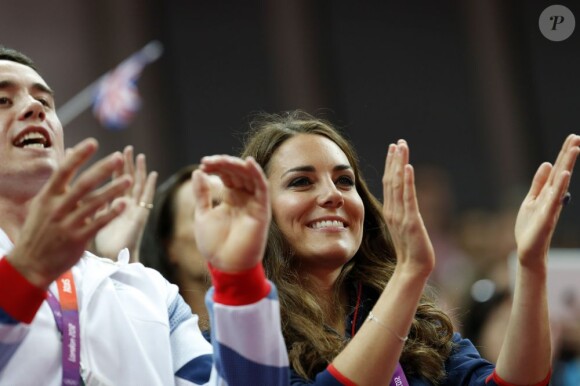 Kate Middleton lors des finales de gymnastique du 5 août 2012 aux Jeux olympiques de Londres, à la Greenwich Arena.