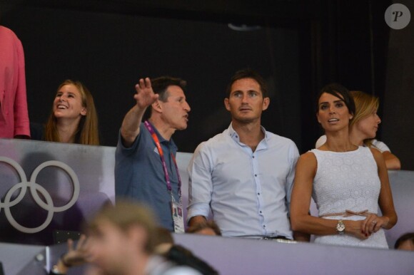Frank Lampard et sa fiancée Christine Bleakley dans les tribunes du stade olympique de Londres lors des JO, le 9 août 2012.