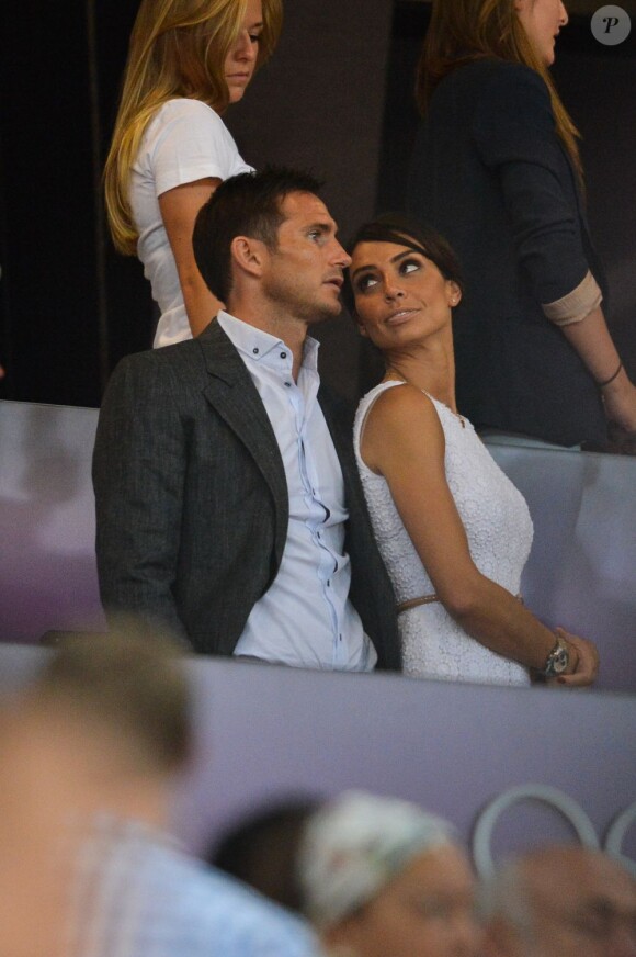 Frank Lampard et sa fiancée Christine Bleakley dans les tribunes du stade olympique de Londres lors des JO, le 9 août 2012.
