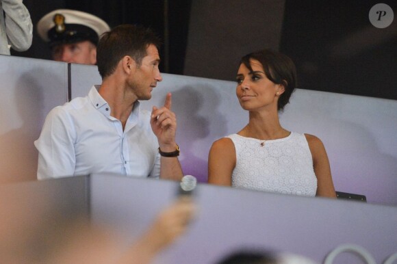 Frank Lampard et sa fiancée Christine Bleakley dans les tribunes du stade olympique de Londres lors des JO, le 9 août 2012.