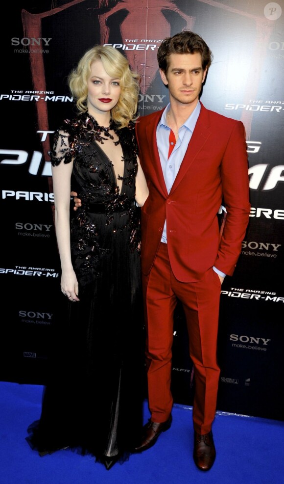 Andrew Garfield et Emma Stone en juin 2012 à Paris.