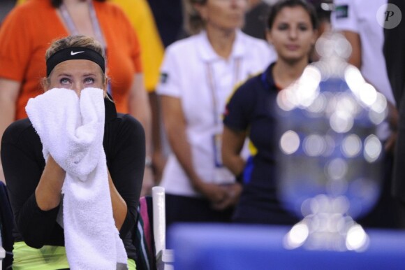 Victoria Azarenka dépitée et en larmes après sa finale perdue de l'US Open le 9 septembre 2012