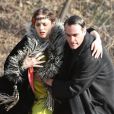 Marion Cotillard et Joaquin Phoenix sur le tournage de  Nightingale  de James Gray, à New York en janvier 2012.