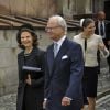 Le roi Carl XVI Gustaf de Suède et la reine Silvia, ici à leur arrivée sur place, la princesse Victoria, le prince Daniel, le prince Carl Philip et la princesse Madeleine procédaient le 18 septembre 2012 à l'ouverture du Parlement, à Stockholm.