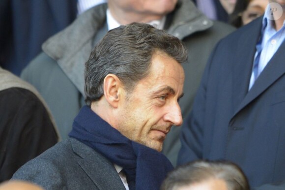 Nicolas Sarkozy, dans les gradins du Parc des Princes lors de la rencontre entre le Paris Saint-Germain et le FC Sochaux. Paris, le 29 septembre 2012.