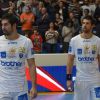 Nikola et Luka Karabatic lors du match de handball entre le PSG et Montpellier le 30 septembre 2012 à Paris