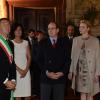Le prince Albert de Monaco et la princesse Charlene en visite à Florence le 10 octobre 2012, reçus par le maire Matteo Rizzi et son épouse Agnese à l'Hôtel de Ville (Palazzo Vecchio), avant le Bal du Lys au Palazzo Pitti.