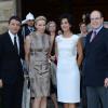 Le prince Albert de Monaco et la princesse Charlene en visite à Florence le 10 octobre 2012, reçus par le maire Matteo Rizzi et son épouse Agnese à l'Hôtel de Ville (Palazzo Vecchio), avant le Bal du Lys au Palazzo Pitti.