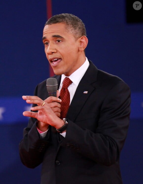 Barack Obama lors du second débat présidentiel à la Hofstra University. Hempstead, le 16 octobre 2012.