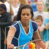 Michelle Obama, une First Lady qui donne l'exemple et pousse les enfants à faire du sport avec sa campagne Let's Move! contre l'obésité infantile. Londres, le 27 juillet 2012.
