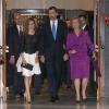 Letizia d'Espagne, son époux Felipe et la reine Sofia arrivent à la remise des Prix Prince des Asturies à Oviedo le 26 octobre 2012