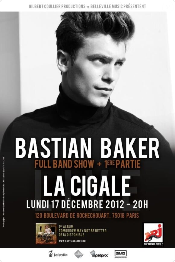 Affiche du concert de Bastian Baker à La Cigale le 17 décembre 2012.