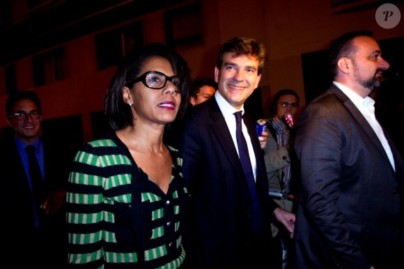 Arnaud Montebourg et Audrey Pulvar lors de leur arrivée à La Bellevilloise à Paris le 9 octobre 2011