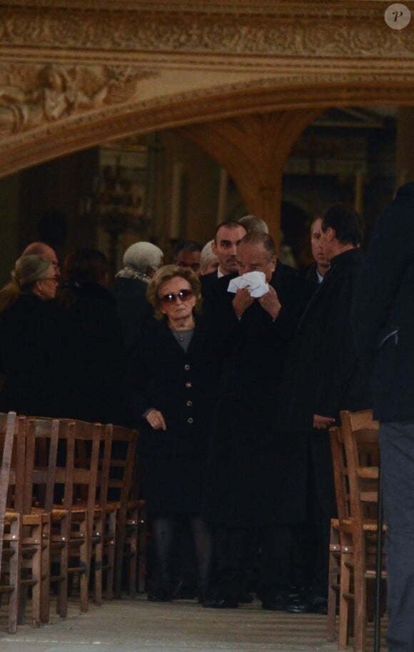 Jacques Chirac et sa femme Bernadette Chirac aux funérailles de Maurice Ulrich à l'église Saint-Etienne-du-Mont à Paris le 20 novembre 2012.