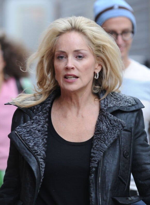 Sharon Stone en action sur le tournage du film Fading Gigolo à New York, le 3 décembre 2012.