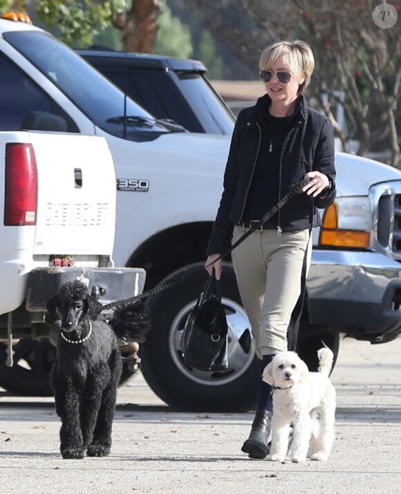 EXCLU : Portia de Rossi, accompagnée de ses chiens, se rend dans un centre équestre à Los Angeles, le 4 décembre 2012.
