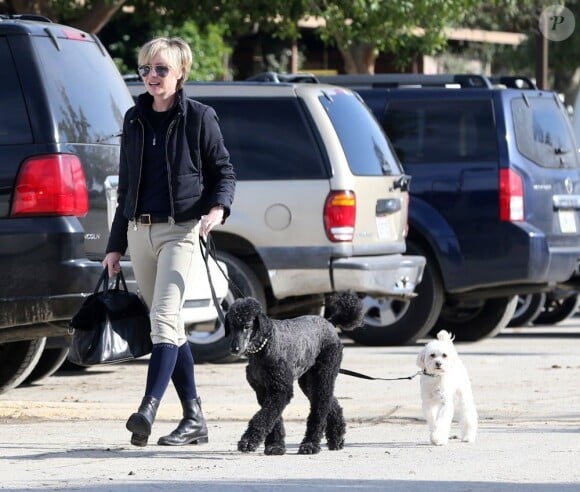 EXCLU : Portia de Rossi, accompagnée de ses chiens, se rend dans un centre équestre à Los Angeles, le 4 décembre 2012.