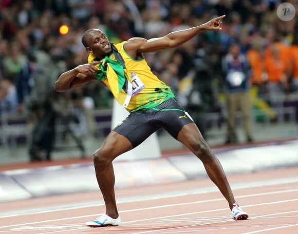 Usain Bolt après sa victoire olympique sur 200m au Stade Olympique de Londres le 9 août 2012