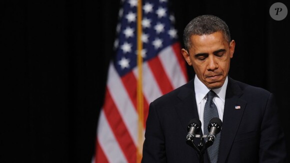 Barack Obama dans la ville de Newtown, le 16 décembre 2012. Il s'adresse aux familles des victimes.