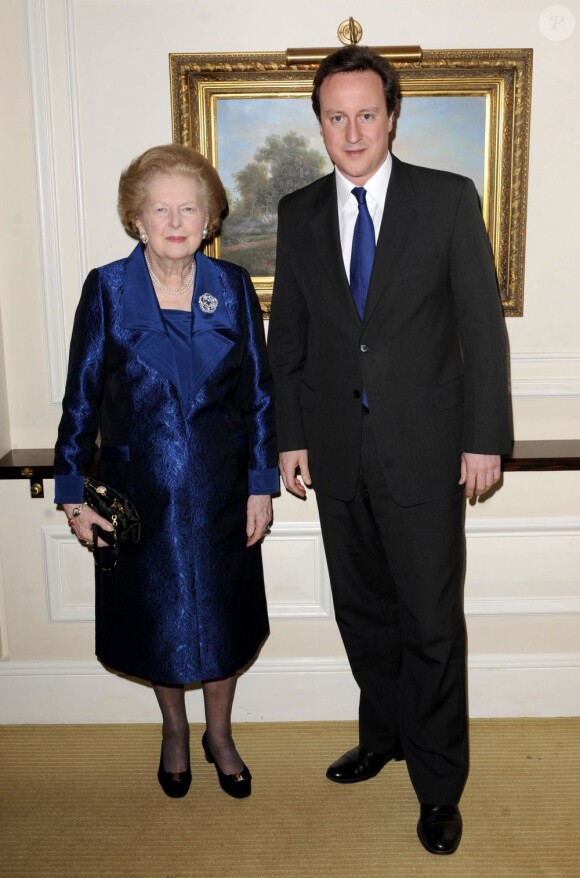 Magaret Thatcher et David Cameron à Londres en février 2009.