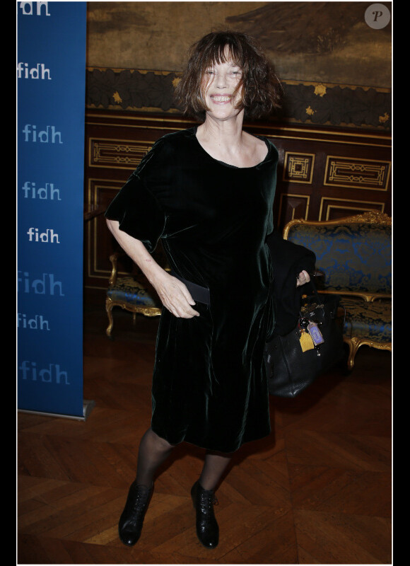 Jane Birkin lors du dîner FIDH (Fédération Internationale des Ligues des Droits de l'homme)le 6 décembre 2012.