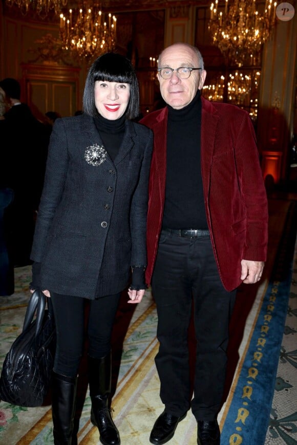 Chantal Thomass et son mari lors de la traditionnelle Galette des Reines de l'hôtel Le Meurice à Paris le 12 janvier 2013