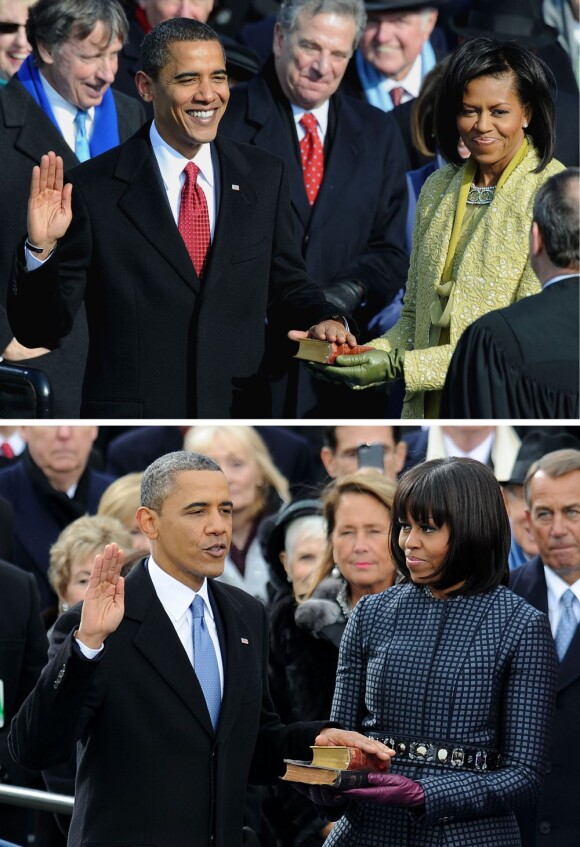 Comparatif des deux cérémonies d'investiture de Barack Obama au Capitol de Washington, en 2009 (photo du haut) puis 2013 (photo du bas)
