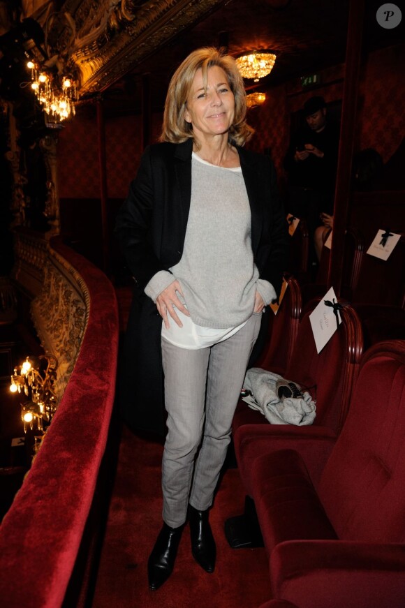 Claire Chazal assiste au défilé haute couture Franck Sorbier au théâtre du Palais Royal. Paris, le 23 janvier 2013.