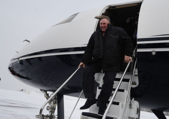 Gérard Depardieu arrivant le 6 janvier 2013 à Saransk, capitale de la Mordovie, république autonome russe