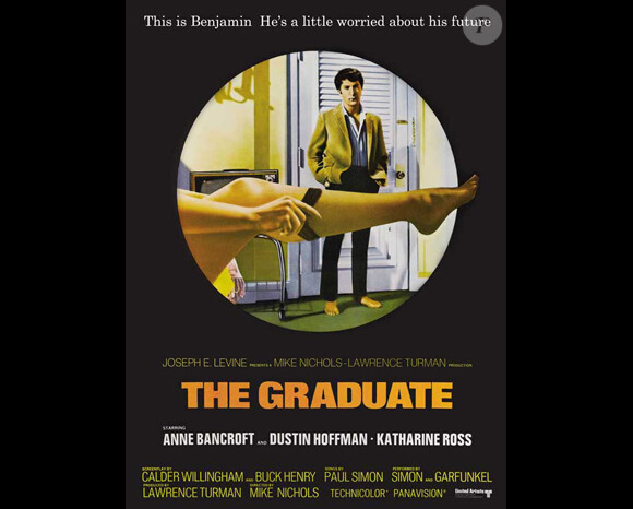 Affiche du film The Graduate (1967), sur laquelle figure une jambe de l'actrice Linda Gray.