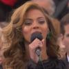 Beyoncé Knowles interprétait en playback l'hymne américain lors de la seconde cérémonie d'investiture de Barack Obama. Washington, le 21 janvier 2013.