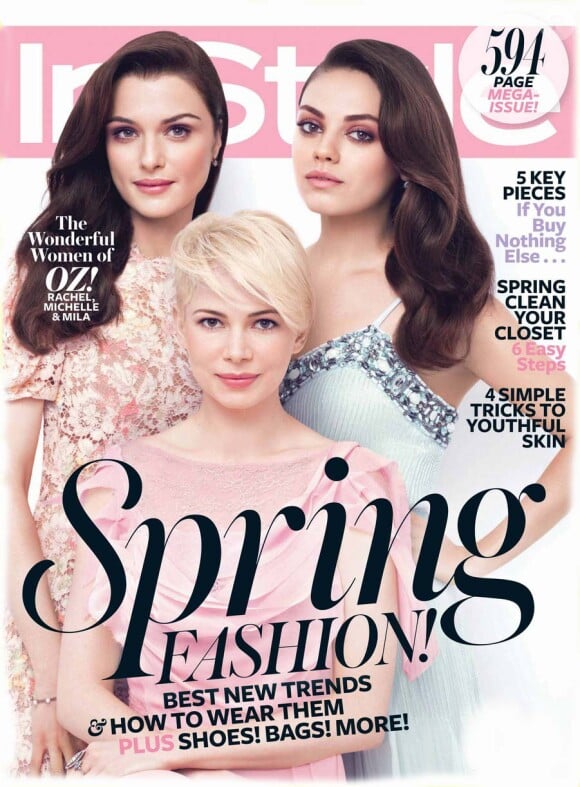 Michelle Williams en couverture du magazine InStyle - mars 2013 - avec ses partenaires du Monde fantastique d'Oz, Rachel Weisz et Mila Kunis