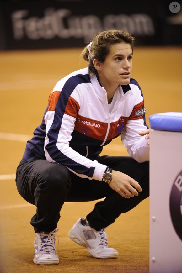 Amélie Mauresmo lors d'un entraînement de l'équipe de France de Fed Cup à Limoges le 7 février 2013